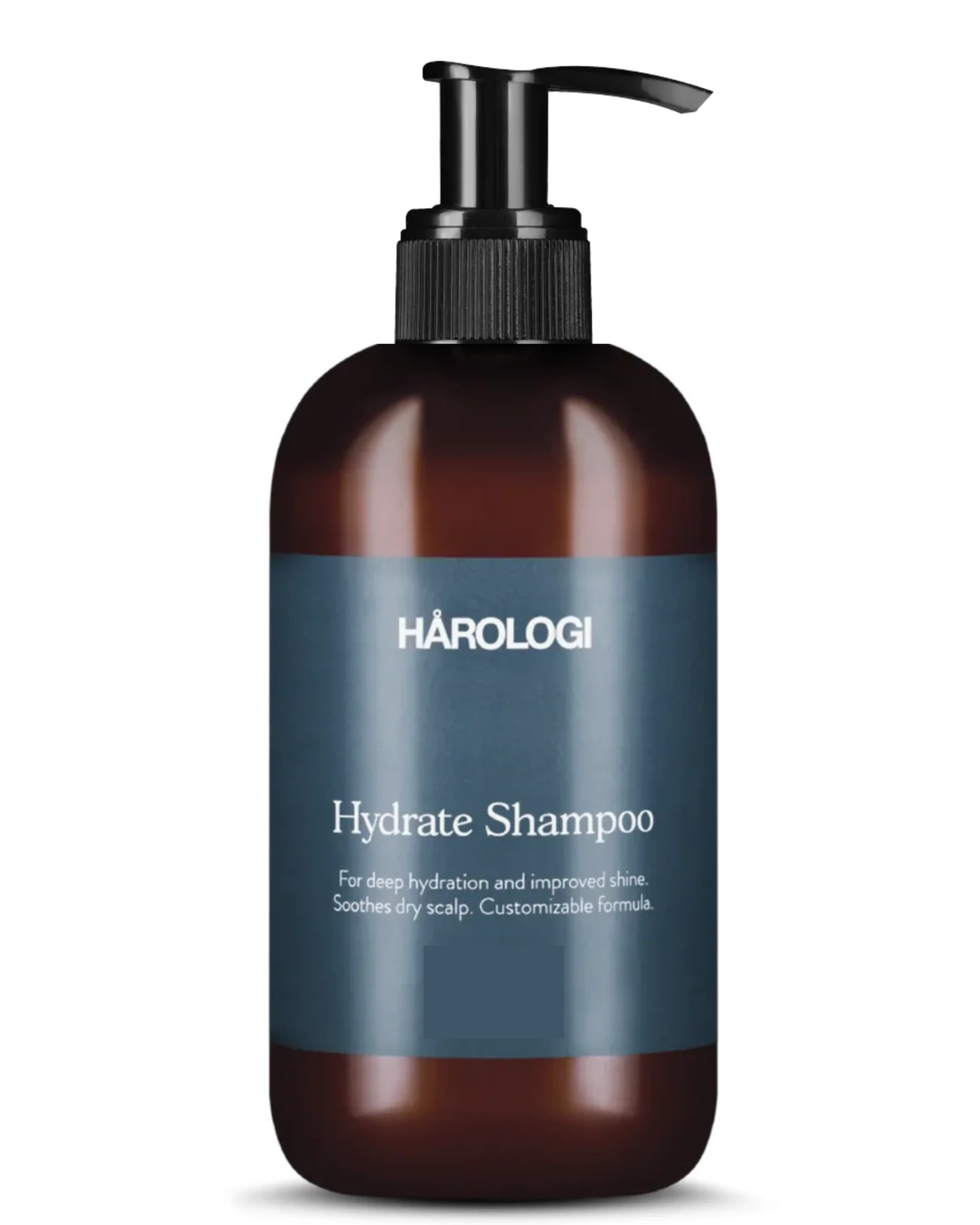 Brun flaske med blå etikett, sort pumpe.
Fuktighetsgivende sjampo for grovt hår som gir glans og pleier tørr hodebunn 1000 ml