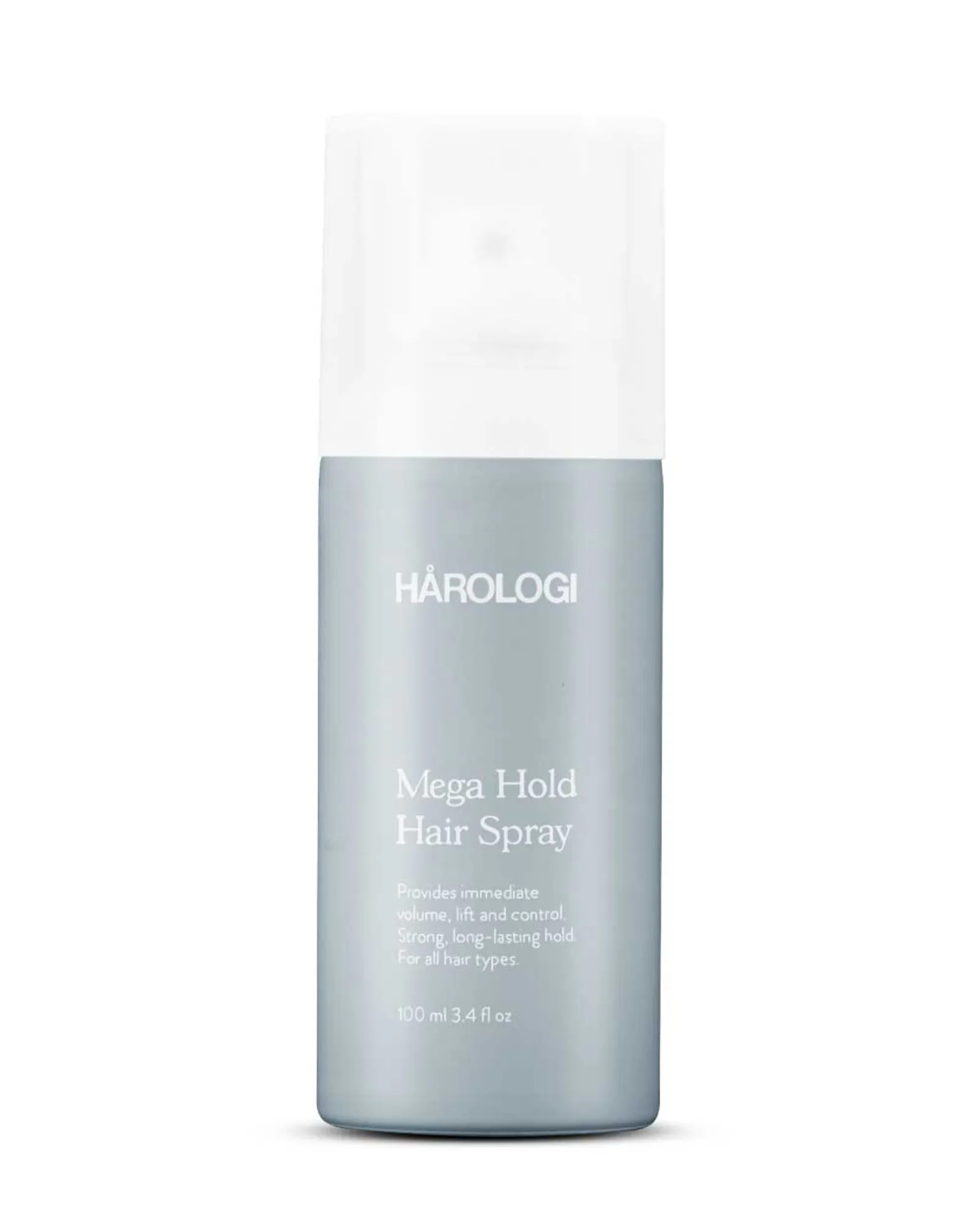 Blå sprayboks med hvit kork, Hair Spray Fast Dry – Hurtigtørkende hårspray med hold, reisestørrelse.