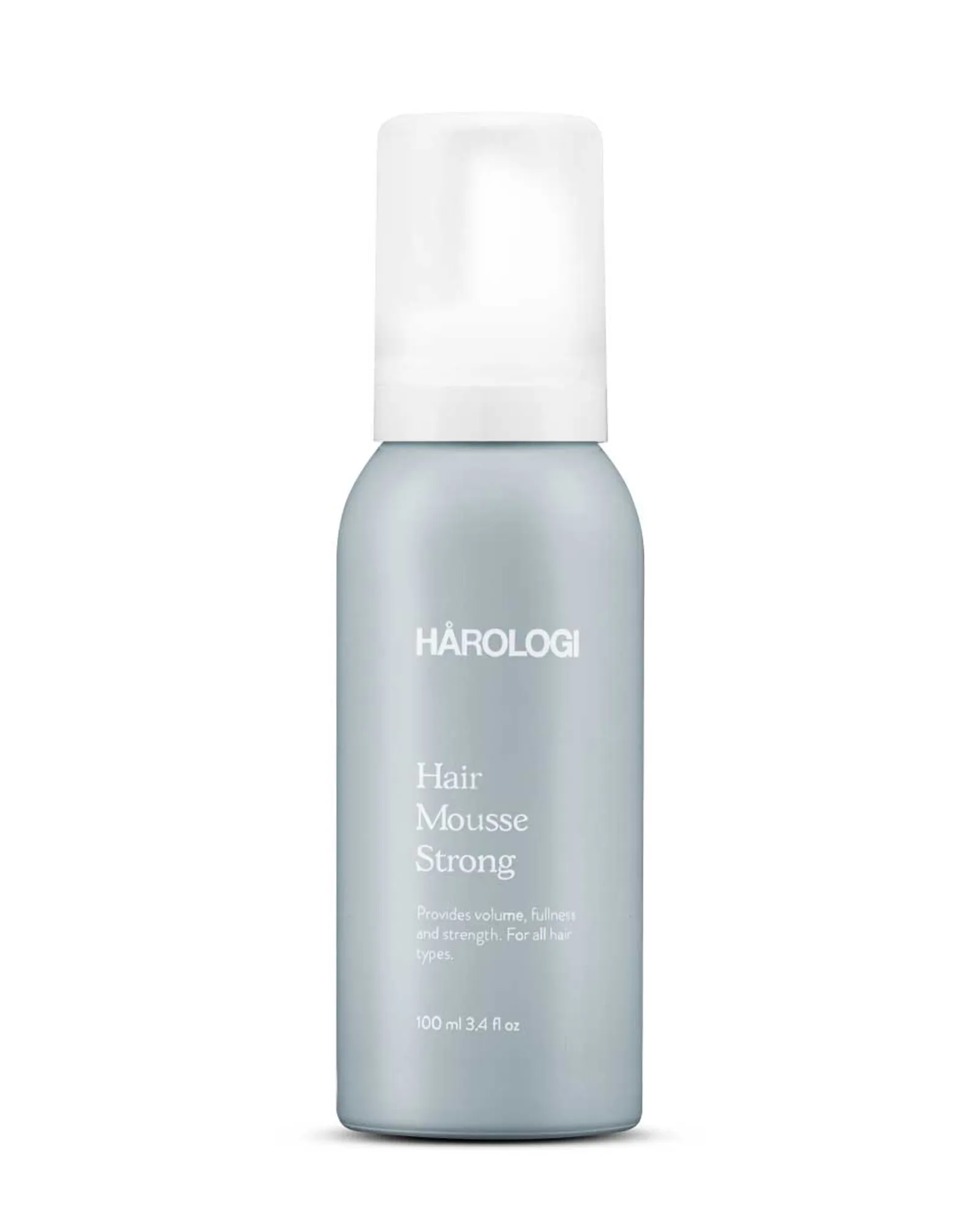 Blå sprayboks med hvit kork, reisestørrelse. 
Hair Mousse Strong – Mousse med volum og sterkt hold